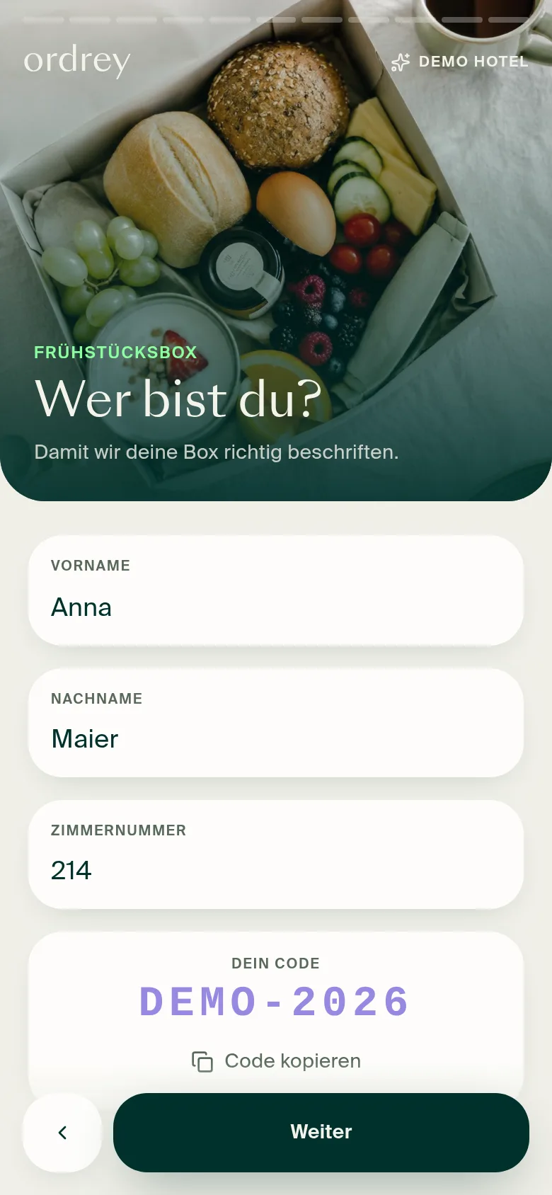 Gast-Begrüßung mit persönlichem Code