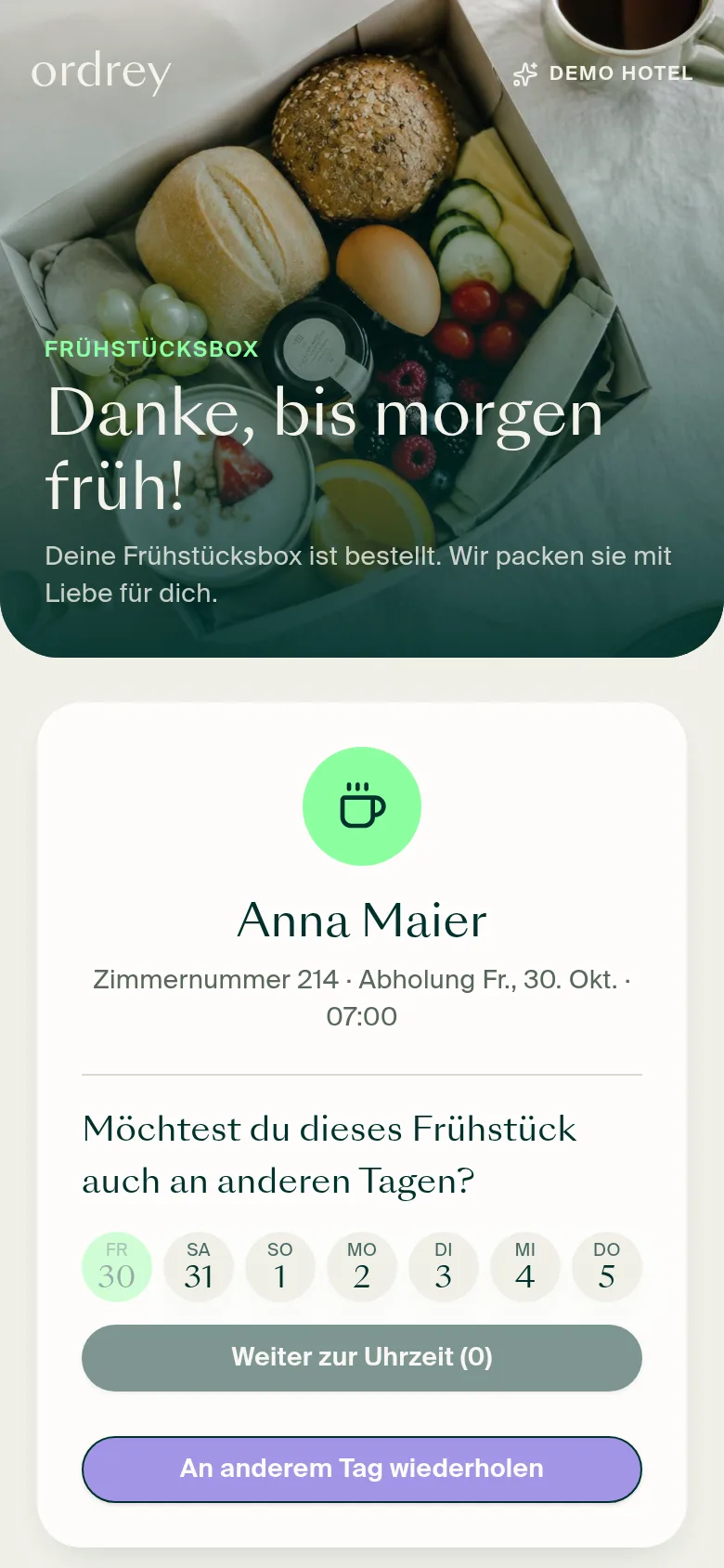 Bestellung für weitere Tage übernehmen